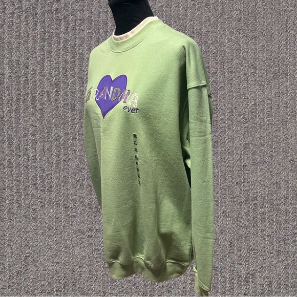 Best Grandma Ever Top Embroidered Cotton Lime Green Size XL - Picture 4 of 10